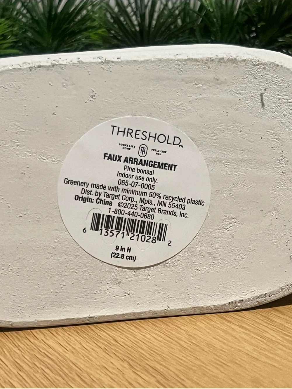 Threshold White Ceramic Planter with Lush Green Faux pine bonsai